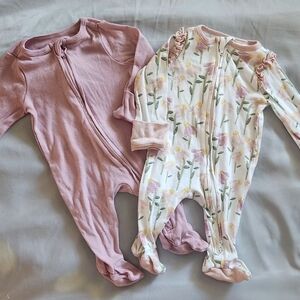 cloud island Pink & Cream Floral Zip Front Footed Pajama Set - 2-Pack